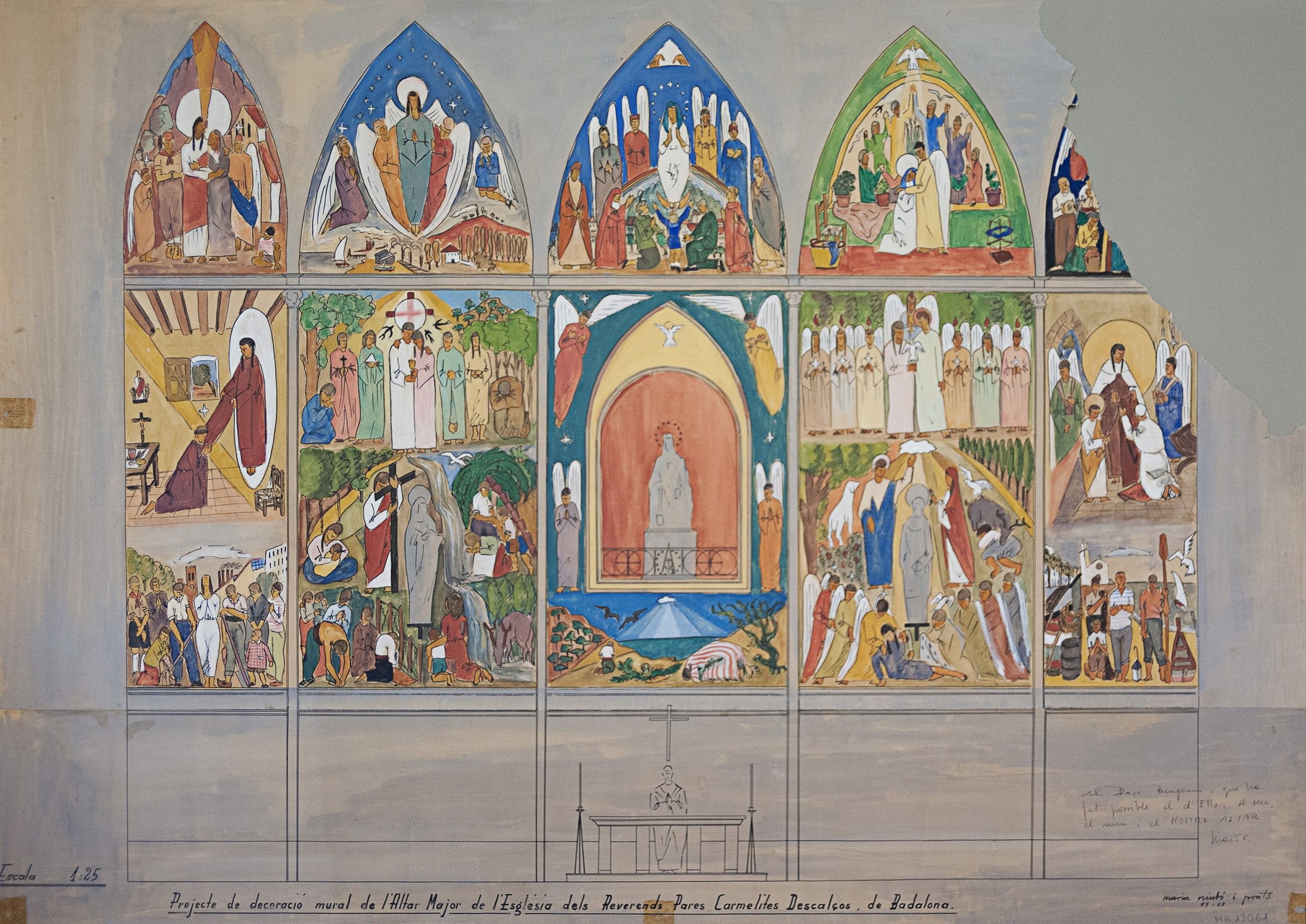 Projecte de decoració mural de l’altar major de l’església dels Pares Carmelites Descalços de Badalona de Maria Niubó Prats | Museu de Badalona