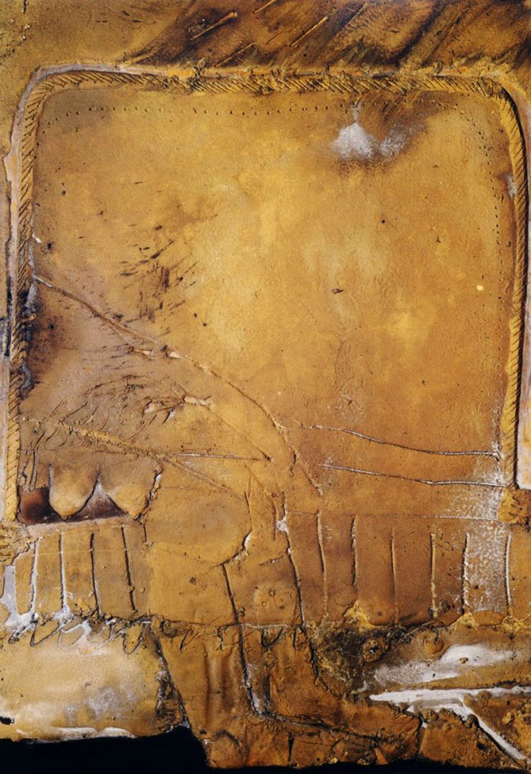 8.	Antoni Tàpies. Relleu ocre i rosa (1965). Tècnica mixta sobre taula. © Fondation Gandur pour l’Art, Ginebra. © Comissió Tàpies / Vegap, 2024.