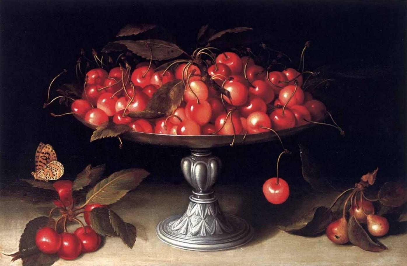 "Cireres en una fruitera de plata", 1602