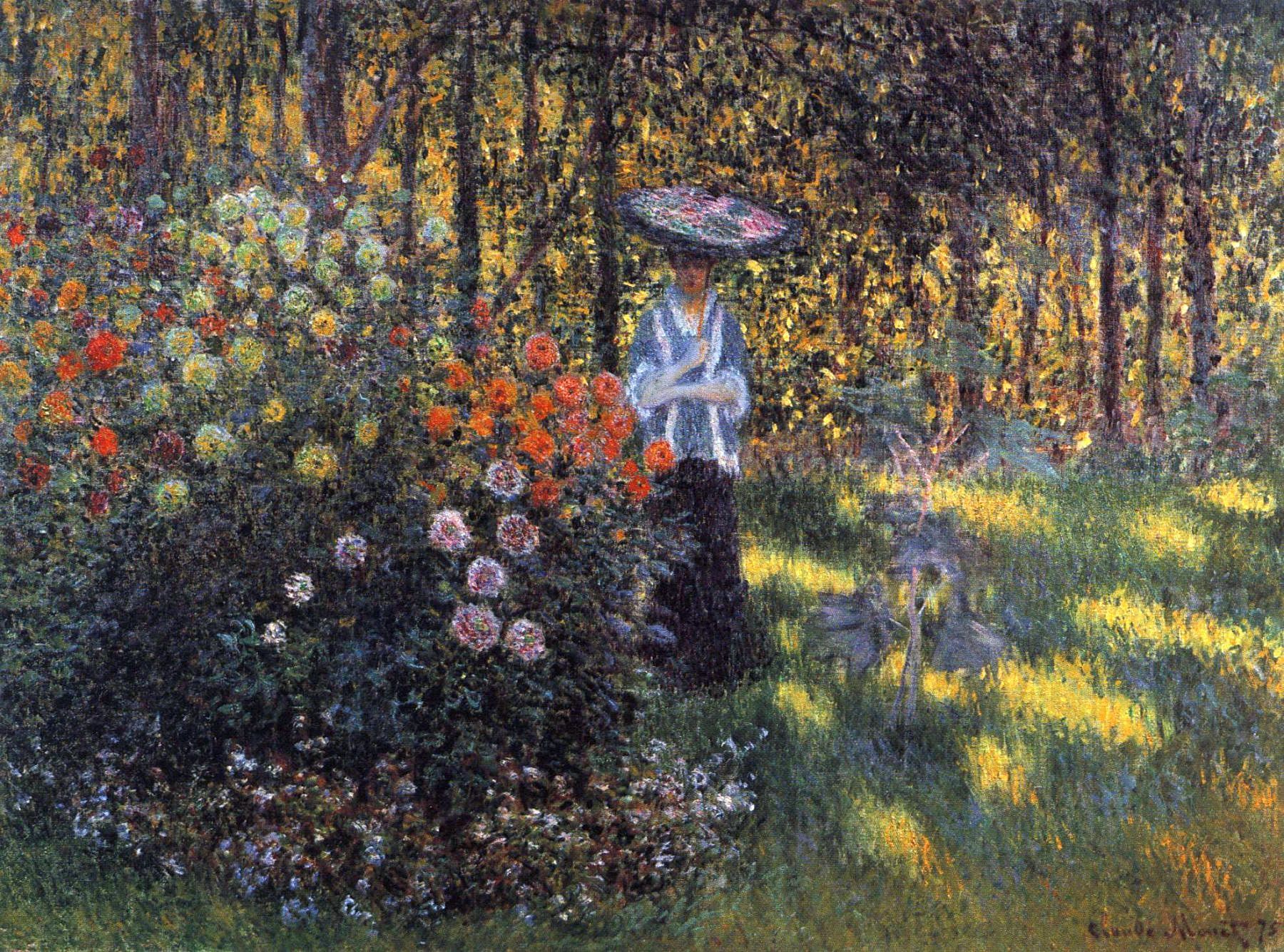 woman with a parasol in the garden in argenteuil