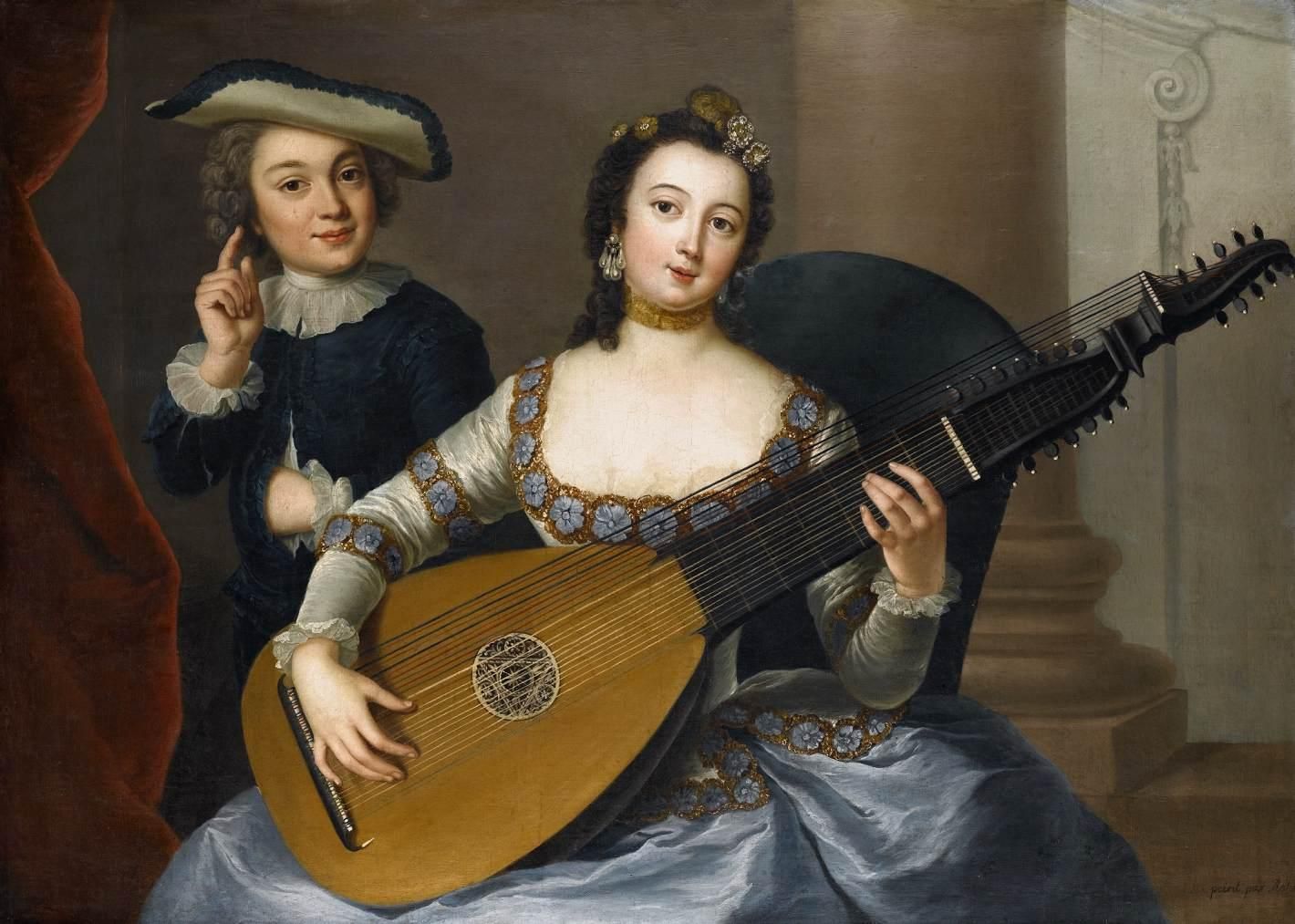 Dona tocant el llaüt, 1740 (Anna Dorothea Therbusch, Prússia)